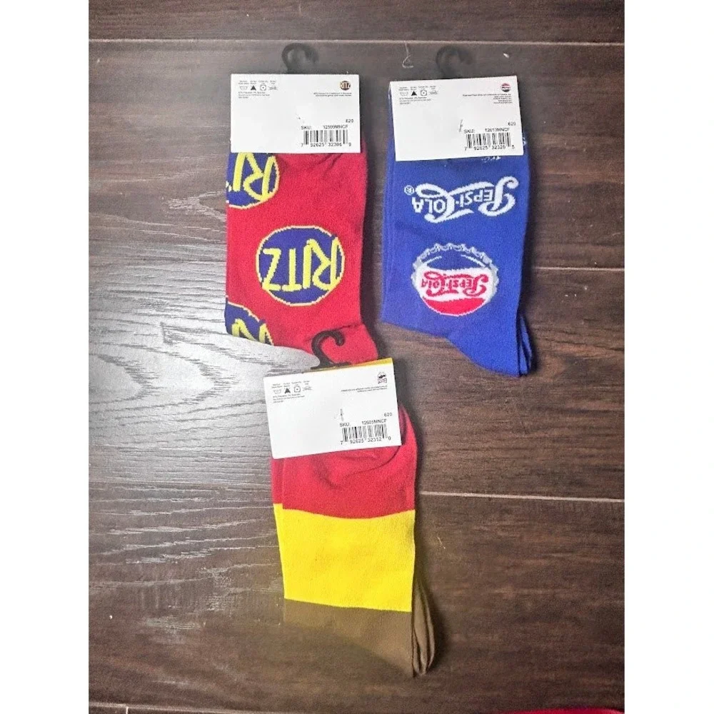 Crazy Socks‎ Crew Socks Mens 3 Pair Pack Ritz Pepsi Pringles Food Theme sz 6-12